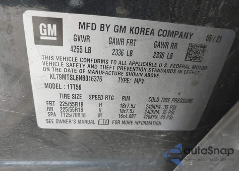 2022 Chevrolet Trailblazer Fwd Rs из США, поврежденный, VIN KL79MTSL6NB016376